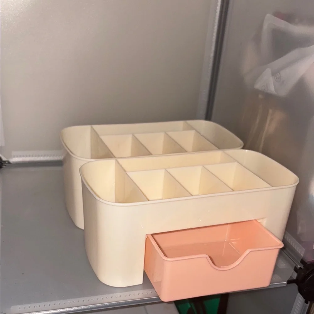 2 PC Multi-Compartment Cream and Pink Storage Organizer